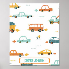 Poster Nome de carro personalizado pastel azul e laranja