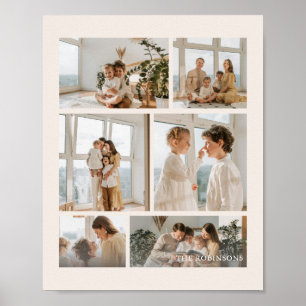Poster Nome de Família Bege Moderno de 6 Fotos