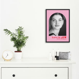 Pôster Nome de foto personalizado amor minimalista rosa v