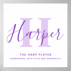 Poster Nome de Harper que significa texto roxo personaliz