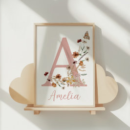 Poster Nome de Menina Boho Flor Silvestre Aquarela