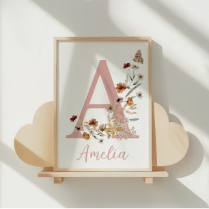Poster Nome de Menina Boho Flor Silvestre Aquarela