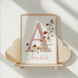 Poster Nome de Menina Boho Flor Silvestre Aquarela