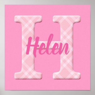 Poster Nome de Menina Xadrez Personalizado Letra H