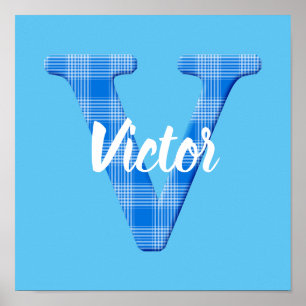 Poster Nome de menino personalizado xadrez letra V