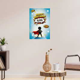 Poster Nome de Menino Super-Herói Estilo Cartoon Aniversá