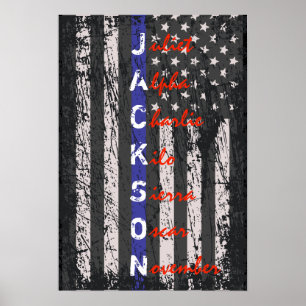 Pôster Nome do alfabeto fonético fina de linha azul fina