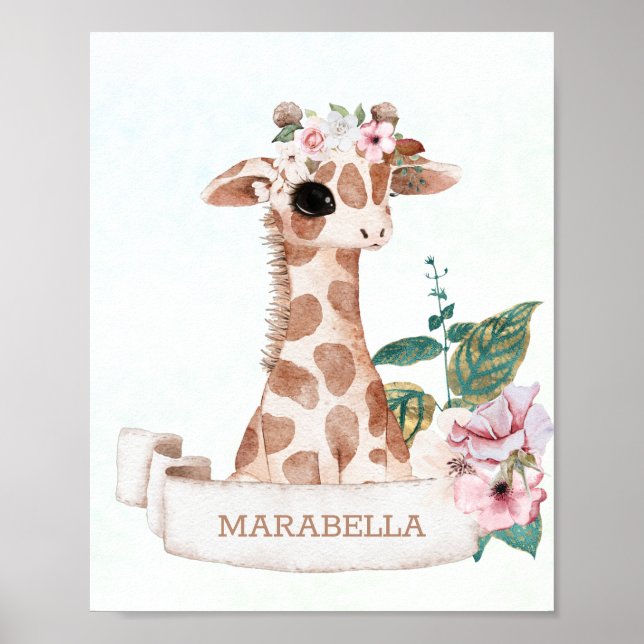 Poster *~* Nome do Bebê Giraffe Nursery Girl Sweet (Frente)