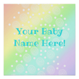 Pôster Nome do Bebê Personalizado Pastel Rainbow Nursery 