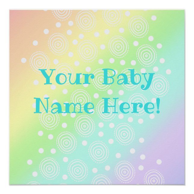 Pôster Nome do Bebê Personalizado Pastel Rainbow Nursery  (Frente)