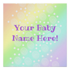 Pôster Nome do Bebê Personalizado Pastel Rainbow Nursery 