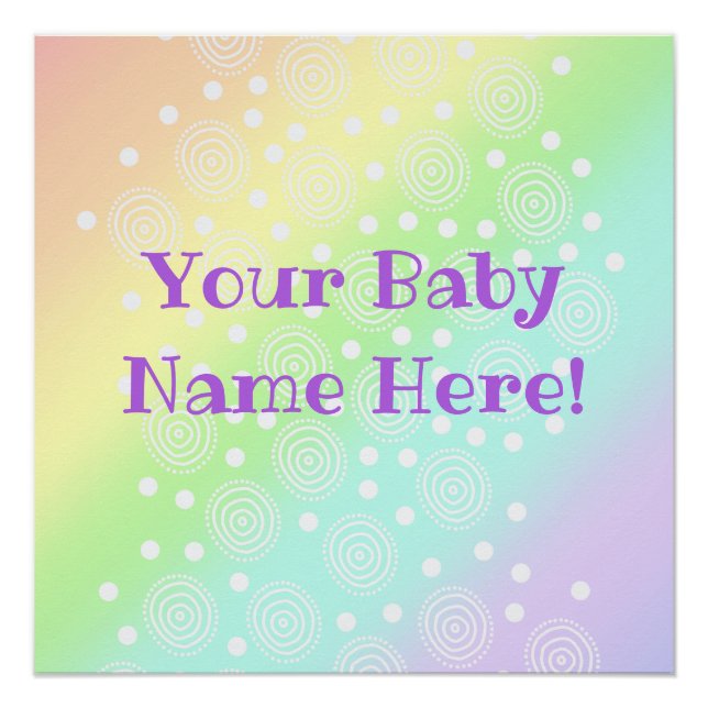 Pôster Nome do Bebê Personalizado Pastel Rainbow Nursery  (Frente)