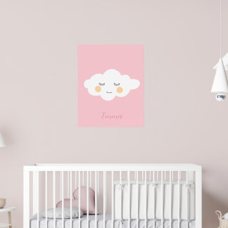 Poster Nome do Bebê Sleepy Kawaii Cloud Pastel Rosa