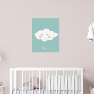 Poster Nome do Bebê Sonolento Kawaii Nuvem Pastel 