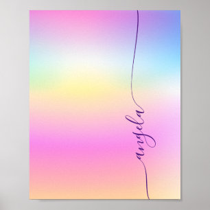 Poster Nome do Glama de Gradiente Iridescente Papel de Ca