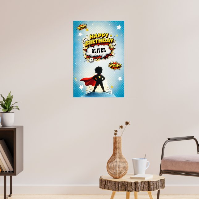 Poster Nome do menino super-herói no estilo de história e (Sala de Estar 3)