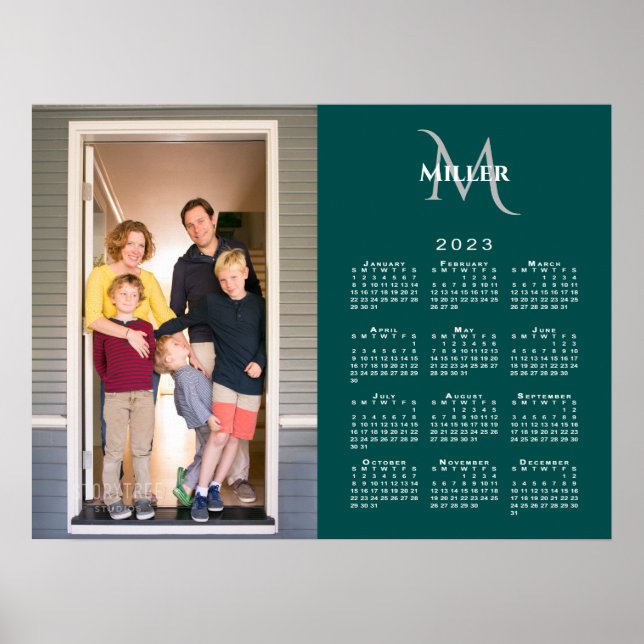 Poster Nome do Monograma Personalizado de Foto do Calendá (Frente)