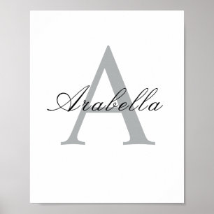 Poster Nome do Monograma Personalizado Preto Elegante