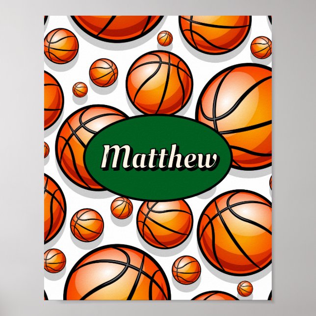 Poster nome do padrão de basquete verde (Frente)