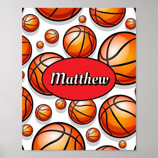 Poster nome do padrão de basquete vermelho (Frente)