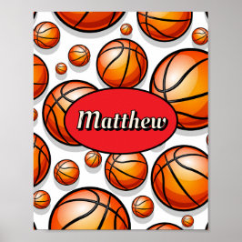 Poster Nome do padrão de basquetebol vermelho