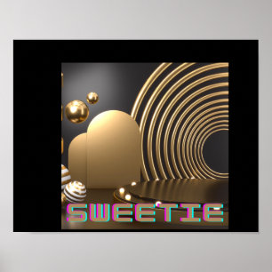 Poster Nome do texto Sweetie impresso em forma de coração