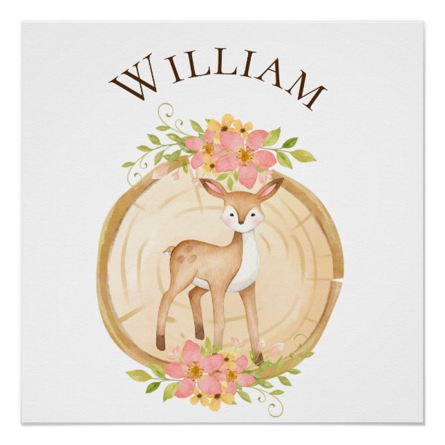 Pôster Nome Florestal de Bebê Veado Fofo (Frente)