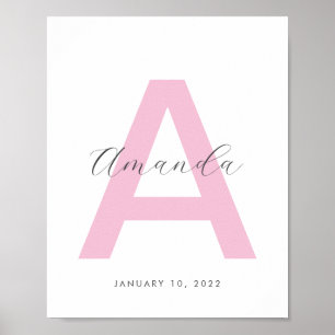 Poster Nome inicial rosa personalizado