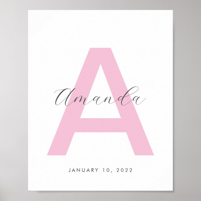 Poster Nome inicial rosa personalizado (Frente)