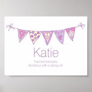Poster Nome Katie que significa bunda roxa desenhada rosa