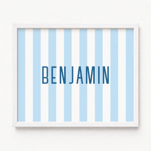 Poster Nome Listrado Moderno em Azul Claro e Branco