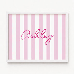 Poster Nome Listrado Moderno Rosa Pálido e Branco