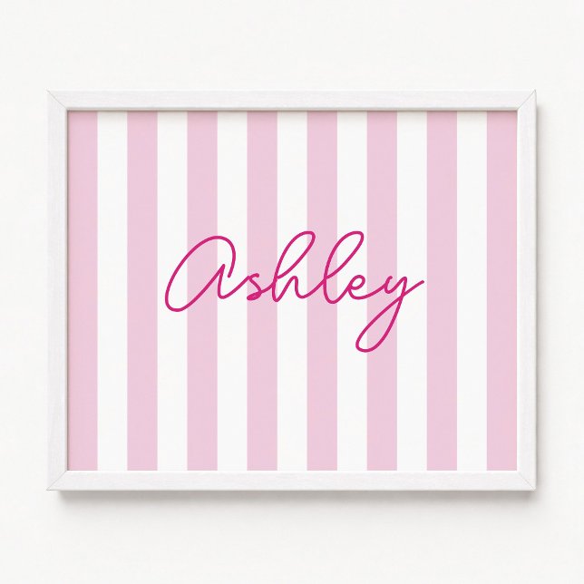 Poster Nome Listrado Moderno Rosa Pálido e Branco (Modern Pale Pink and White Striped Name Poster)