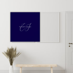 Pôster nome minimalista clássico azul e branco personaliz