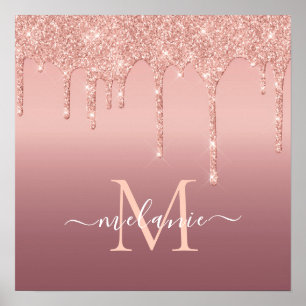 Poster Nome Monograma Texto Rosa Dourado Brilho Glitter F