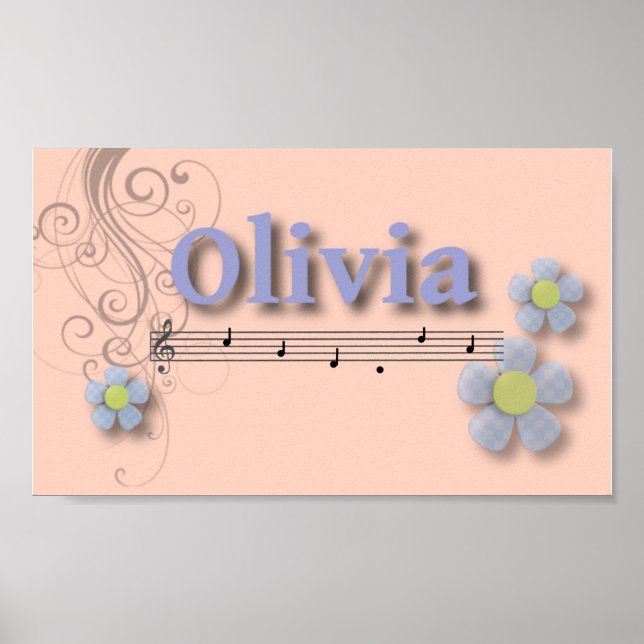 Pôster Nome Musical Olivia Quarto de Bebê Berçário (Frente)