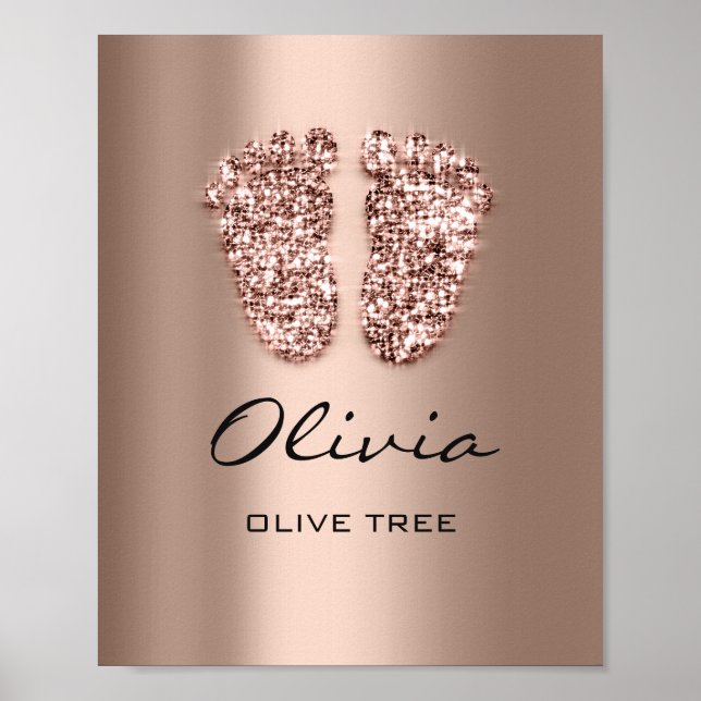 Poster Nome Olivia Significa Rosa de Pés-Bebê Novo Dourad (Frente)
