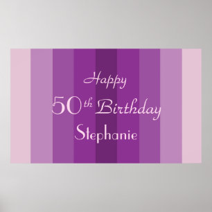 Poster Nome Personalizado, 50º Aniversário Roxo Stripe