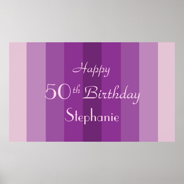 Poster Nome Personalizado, 50º Aniversário Roxo Stripe (Frente)