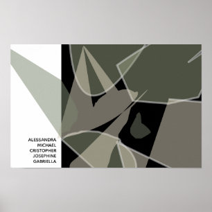 Poster Nome Personalizado Abstrato Verde Preto Neutro