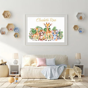 Poster Nome Personalizado Animais da Selva Tropical