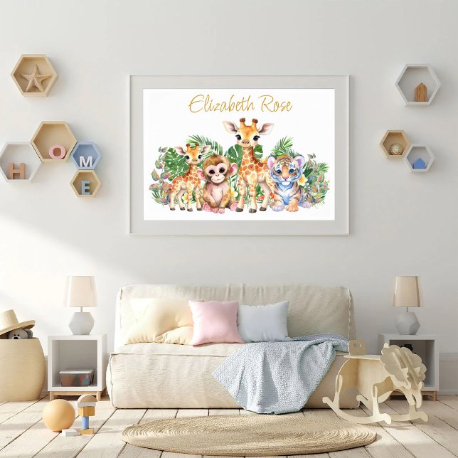Poster Nome Personalizado Animais da Selva Tropical (Criador carregado)