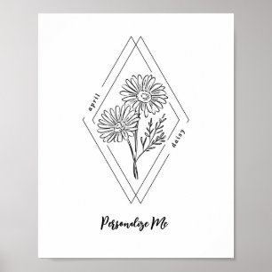 Poster Nome Personalizado April Daisy Birth Flower
