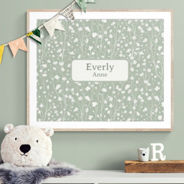 Poster Nome Personalizado Aursery Decor Farmhouse Floral (Customize name! Shown with a white mat and wood frame. (you will receive the print only) Thank you!)