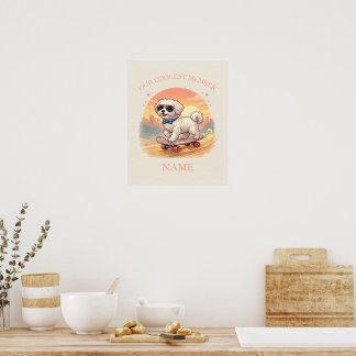 Poster Nome Personalizado Cachorro Maltês Legal Skatista 