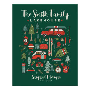 Pôster Nome Personalizado Camping Natal