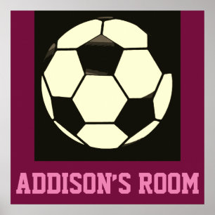 Poster Nome Personalizado da Bola de Futebol Cor-de-Rosa-
