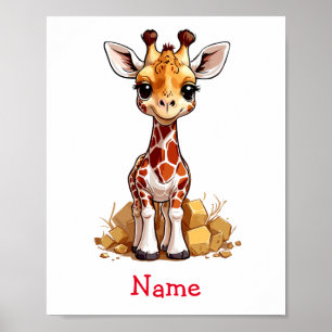Poster Nome Personalizado da Girafa de Bebê Cuja Cobra