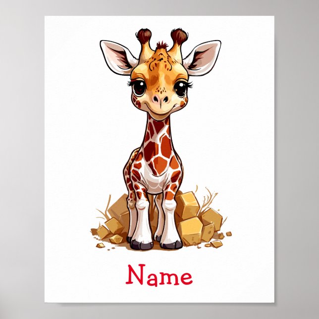 Poster Nome Personalizado da Girafa de Bebê Cuja Cobra (Frente)