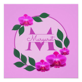 Pôster Nome personalizado da vintagem floral rosa, cor-de
